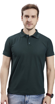 WILD CAMO Solid Men Polo Neck Green T-Shirt