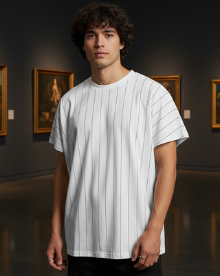 BEWAKOOF Striped Men Round Neck White T-Shirt