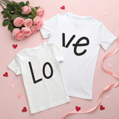 Triptee Printed Couple Round Neck White T-Shirt