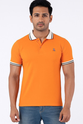 Jacob Louis Solid Men Polo Neck Orange, White T-Shirt