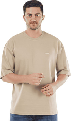 Excello Solid Men Crew Neck Grey T-Shirt