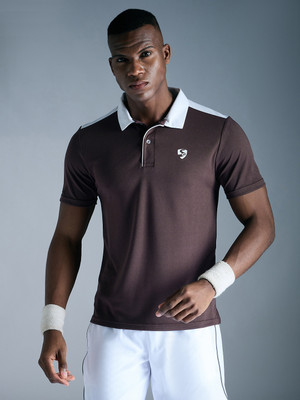 SG Solid Men Polo Neck Brown T-Shirt