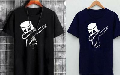 ATTITUDE START OF FASHION Printed Men Round Neck Black, Blue T-Shirt
