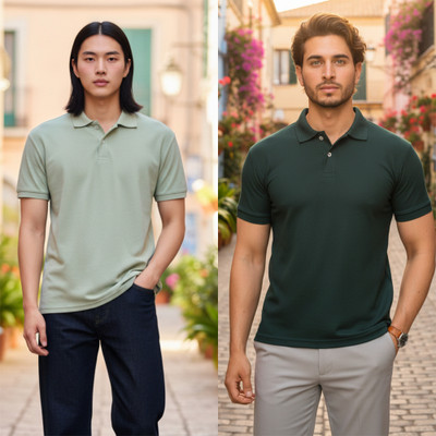 HILFIRE REGION Solid Men Polo Neck Green, Dark Green T-Shirt