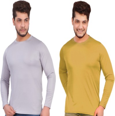 ZFIT Solid Men Round Neck Grey, Yellow T-Shirt