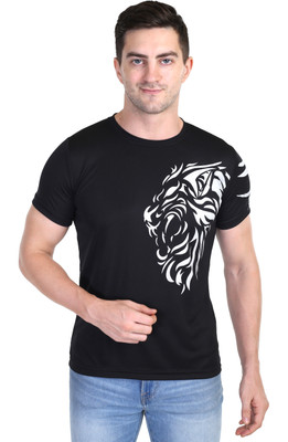 MOMSCRADLE Printed Men Round Neck Black T-Shirt