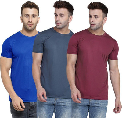 TQH Solid Men Round Neck Dark Blue, Maroon, Grey T-Shirt