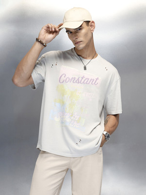 WROGN Printed Men Crew Neck Grey T-Shirt