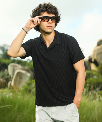 CAMPUS SUTRA Printed Men Polo Neck Black T-Shirt