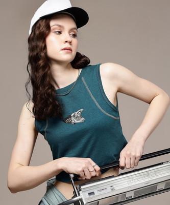 Roadster Printed Women Round Neck Green T-Shirt
