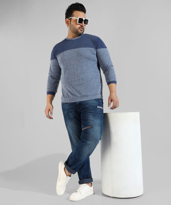 Instafab Plus Colorblock Men Crew Neck Blue T-Shirt