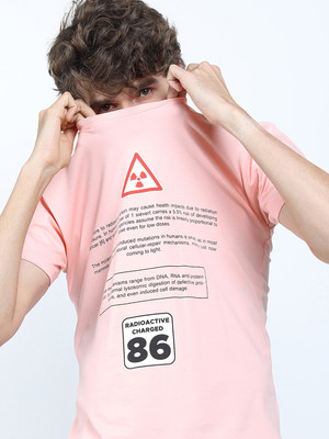 HIGHLANDER Printed Men Round Neck Pink T-Shirt