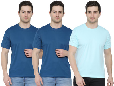 YUALIN CREATION Solid Men Round Neck Light Blue, Blue T-Shirt