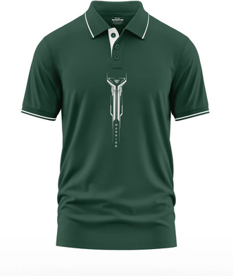 Warriorworld Typography Men Polo Neck Green T-Shirt