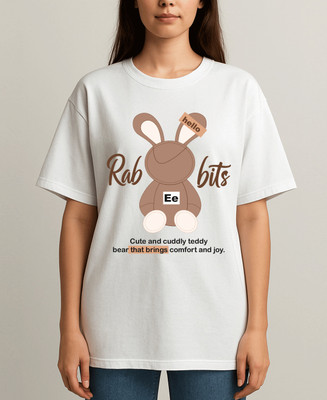 Teestranzify Cartoon Women Round Neck White T-Shirt