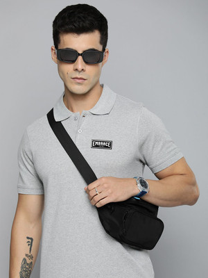 R.Code by The Roadster Life Co. Printed Men Polo Neck Grey T-Shirt