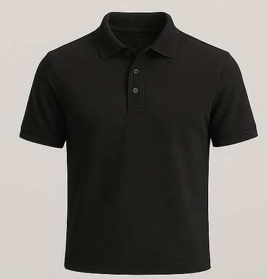 Shri Ji Collection Solid Men Polo Neck Black T-Shirt