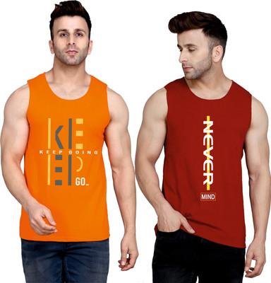 SLOWLORIS Printed Men Round Neck Orange, Maroon T-Shirt