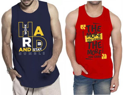 WOOSTRO Graphic Print Men Scoop Neck Dark Blue, Red T-Shirt