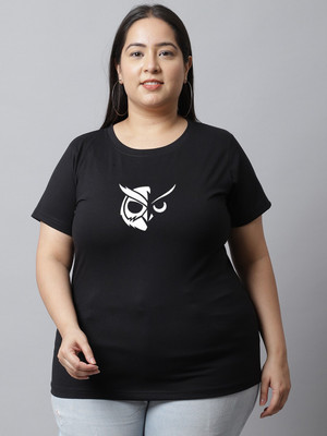 HouseOfCommon Printed Women Round Neck Black T-Shirt