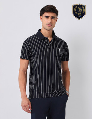 U.S. POLO ASSN. Striped Men Polo Neck Blue, White T-Shirt