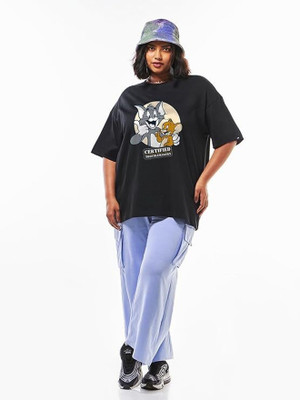 PD CLORI Graphic Print Women Round Neck Black T-Shirt