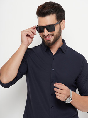 RENUOVO Men Solid Casual Dark Blue Shirt