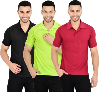 LA ORCHIS Solid Men Polo Neck Maroon, Black, Light Green T-Shirt