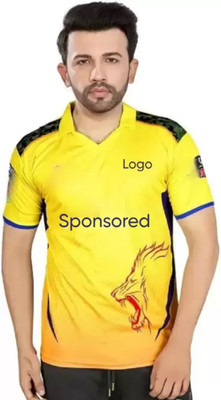 privic Printed, Typography Men Polo Neck Yellow T-Shirt