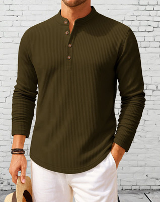EyeBogler Solid Men Polo Neck Green T-Shirt
