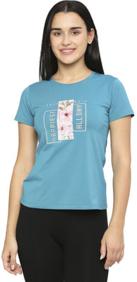 Laasa Sports Printed Women Round Neck Light Blue T-Shirt