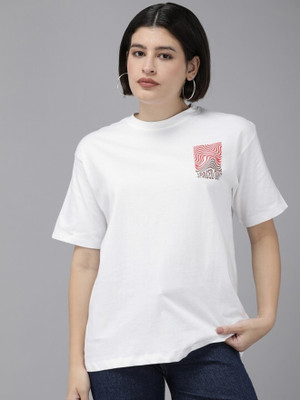 Roadster Solid Women Round Neck White T-Shirt
