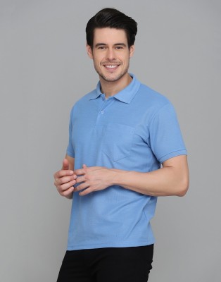 INKKR Solid Men Polo Neck Blue T-Shirt