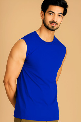 Jangoboy Solid Men Round Neck Dark Blue T-Shirt