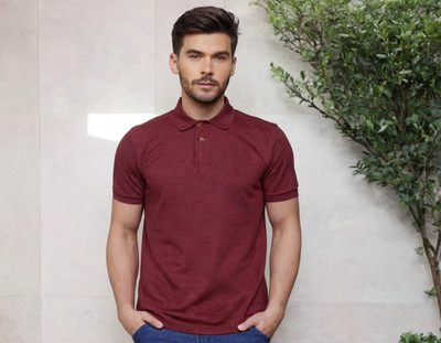 RR Solid Men Polo Neck Maroon T-Shirt