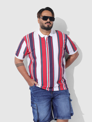 Hardsoda Striped Men Polo Neck Red T-Shirt