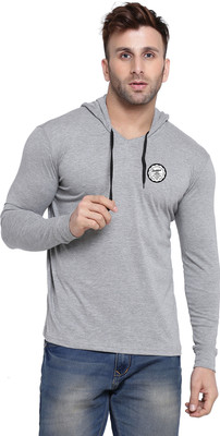 Lawful Casual Graphic Print Men Hooded Neck Silver T-Shirt
