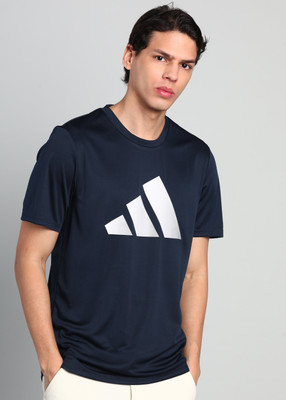 ADIDAS Solid Men Round Neck Blue T-Shirt