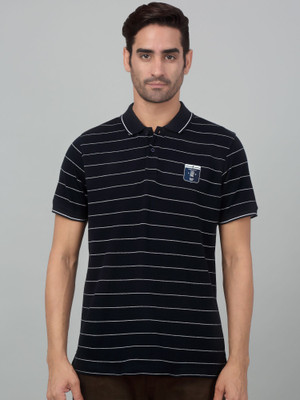CANTABIL Striped Men Polo Neck Dark Blue T-Shirt