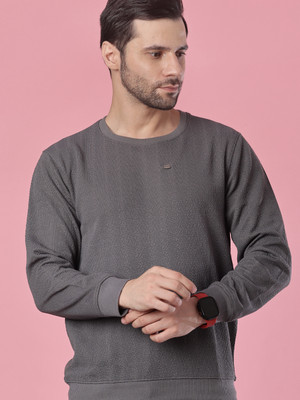 V-MART Self Design Men Round Neck Grey T-Shirt