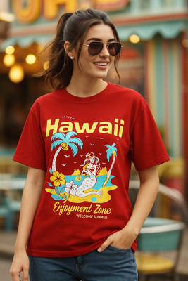 SZN Solid Women Round Neck Red T-Shirt