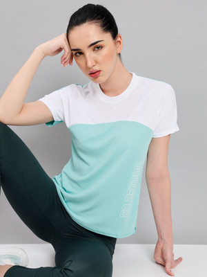 TECHNOSPORT Colorblock Women Round Neck Green T-Shirt