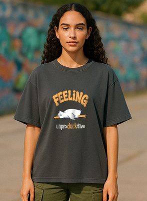 Hazuku Graphic Print Women Round Neck Grey T-Shirt