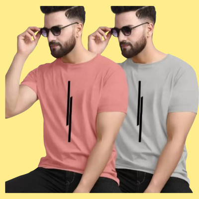 m mart Striped Men Round Neck Multicolor T-Shirt