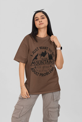 Stylewill Graphic Print Women Round Neck Brown T-Shirt