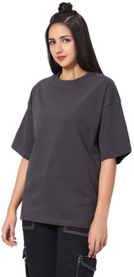 Besick Solid Women Round Neck Grey T-Shirt