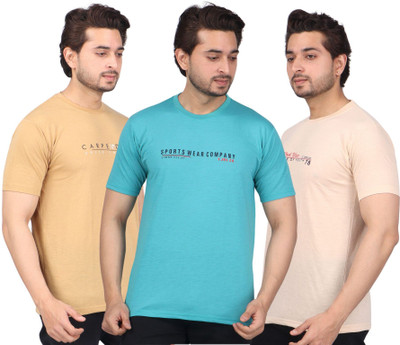 WILD ELEPHANT Printed Men Round Neck Brown, Blue, Pink T-Shirt