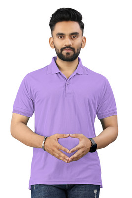 Gally Solid Men Polo Neck Purple T-Shirt