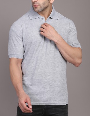 Veejay Self Design Men Polo Neck Grey T-Shirt