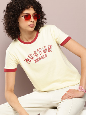 DILLINGER Printed Women Round Neck White T-Shirt